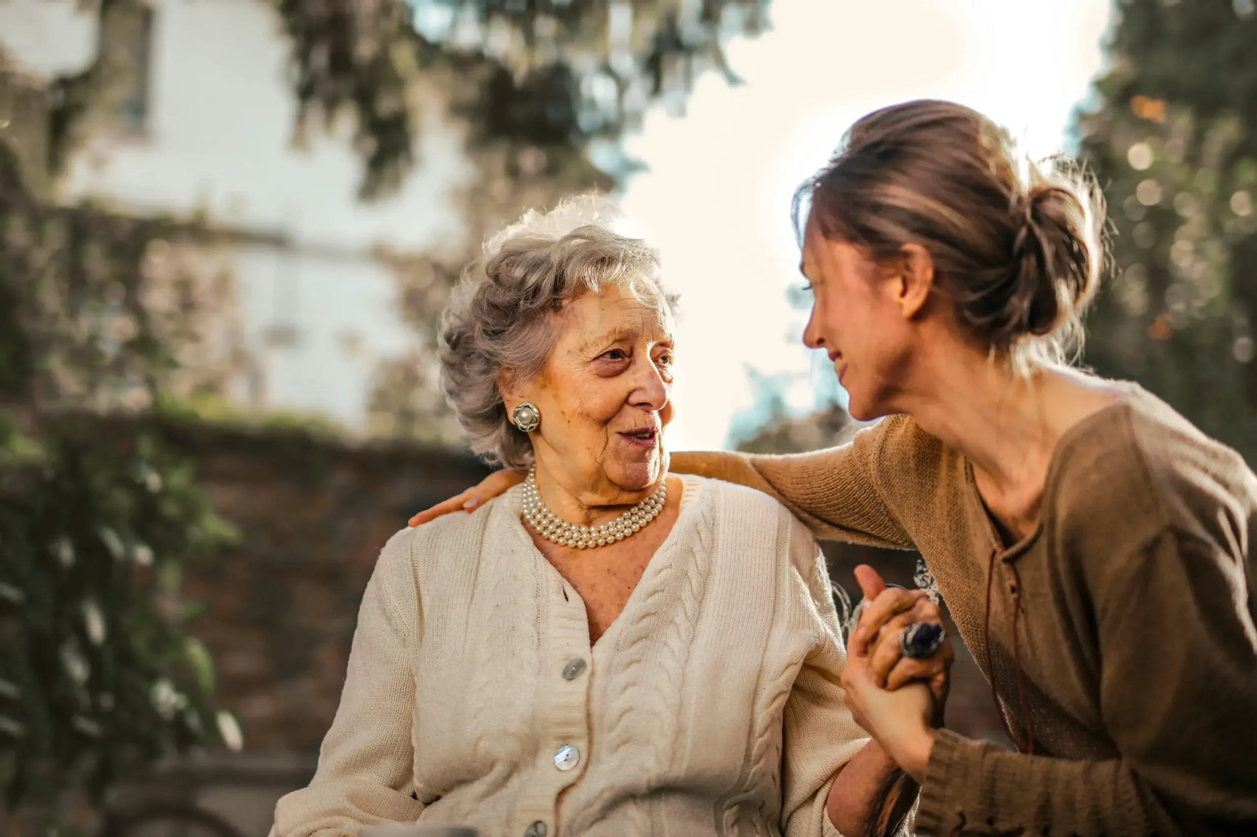 A daughter with her elderly mother.